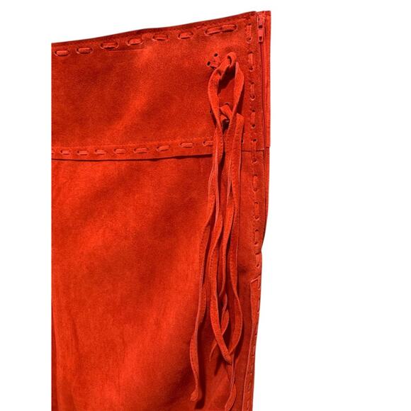 Size 3X T4 West Red Suede Midi Skirt Fringed Western Dance Rodeo - Picture 7 of 11